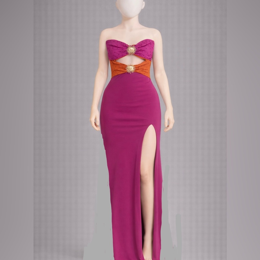 Elegant Pink and Orange Strapless Dress